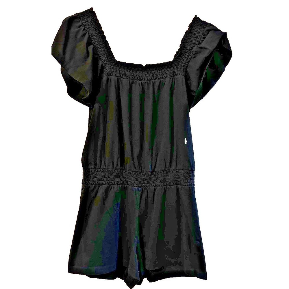 J. Crew Factory Smocked Black Short Sleeve‎ Romper S